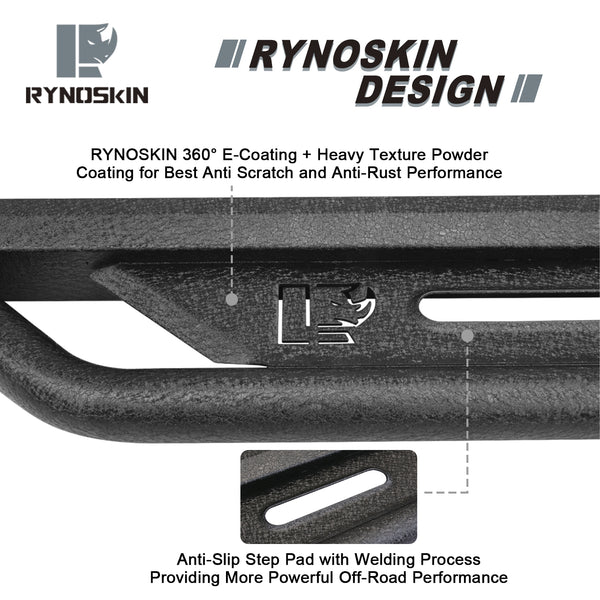 RYNOSKIN Running Boards Fits 2007-2018 Jeep Wrangler JK 4 Door Heavy Duty Off Road Side Steps Steel Nerf Bars Step Rails Fine Texture Black