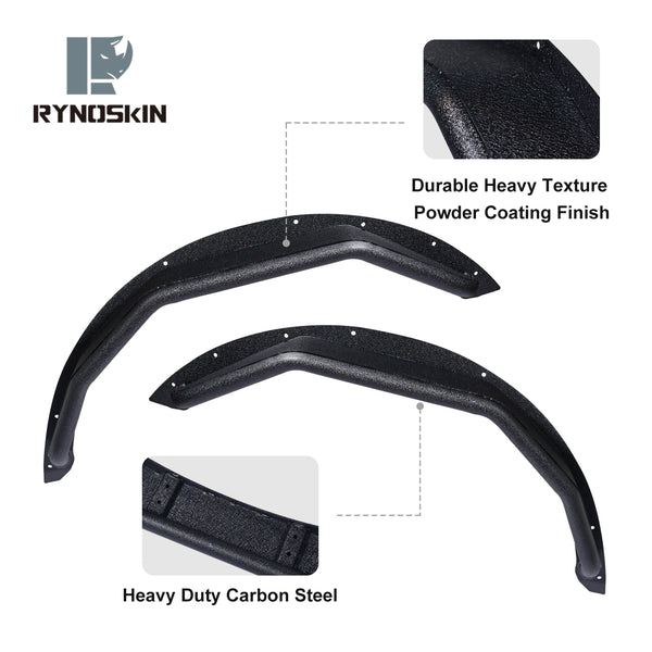 RYNOSKIN Front Fender Flares Compatible with 2021-2024 Ford Bronco 2 Door & 4 Door Heavy Duty Off-Road Tubular Wheel Fenders Heavy Textured Black Side Protections (Only for Front Wheel 2PCS)