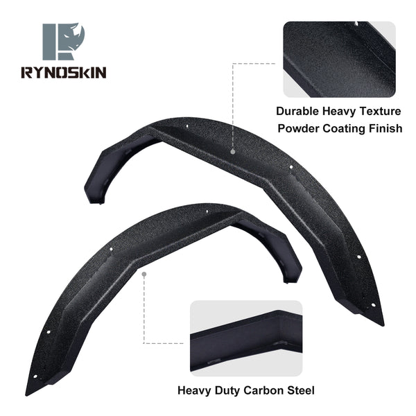 RYNOSKIN Rear Fender Flares Compatible with 2021-2024 Ford Bronco 4 Door Heavy Duty Carbon Steel Off-Road Flat Wheel Fenders Textured Black Side Protections (Only for Bronco 4 Door Rear Wheel 2PCS)