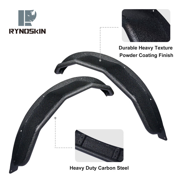 RYNOSKIN Rear Fender Flares Compatible with 2021-2024 Ford Bronco 2 Door Heavy Duty Off-Road Tubular Wheel Fenders Textured Black Side Protections (Only for Bronco 2 Door Rear Wheels 2PCS)