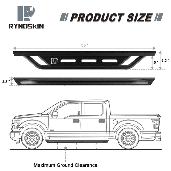 RYNOSKIN Running Boards Fits 2021-2024 Ford Bronco 2 Door Heavy Duty Off Road Side Steps SUV Steel Nerf Bars Step Rails Fine Texture Black