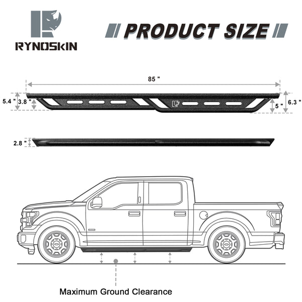 RYNOSKIN Running Boards Fit 2020-2024 Jeep Gladiator JT Rocker Steps Heavy Duty Gladiator JT Side Steps Pickup Truck Steel Nerf Bars Step Rails Heavy Texture Black 2pcs