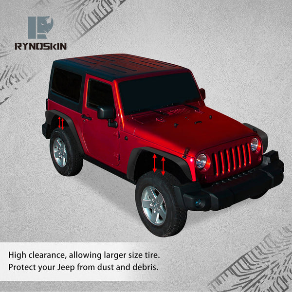 RYNOSKIN Off-Road Fender Flares Compatible with 2007-2018 Jeep Wrangler JK (2/4 Doors) 4 PCS