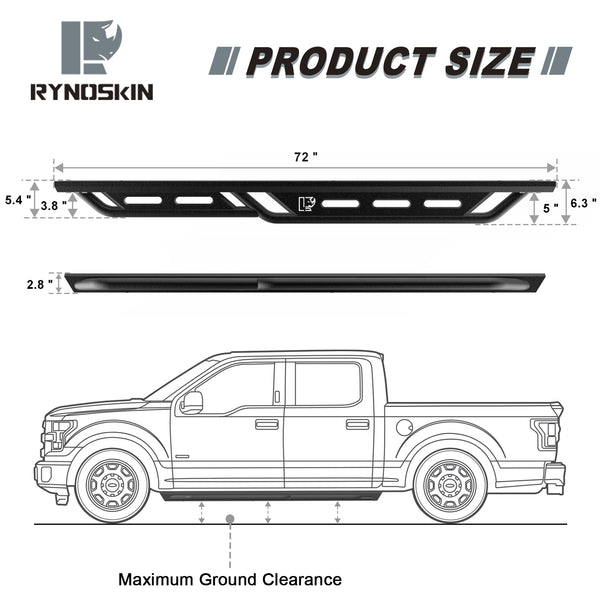 RYNOSKIN Running Boards Fits 2007-2018 Jeep Wrangler JK 4 Door Heavy Duty Off Road Side Steps Steel Nerf Bars Step Rails Fine Texture Black