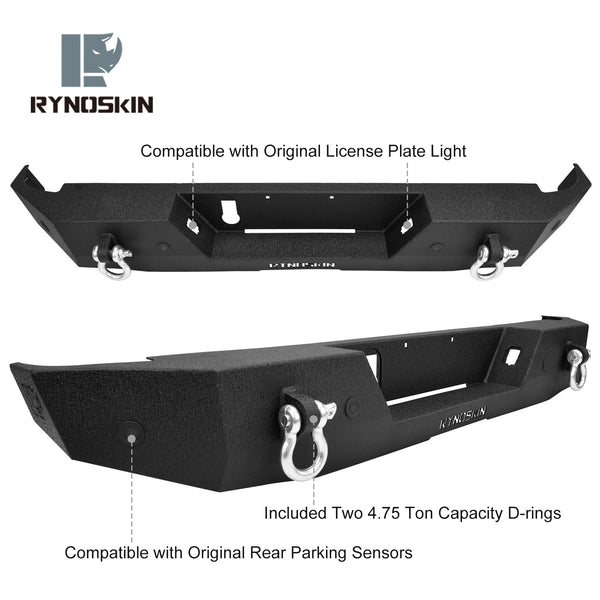 RYNOSKIN Rear Bumper Fit 2020-2024 Jeep Gladiator JT Heavy Duty Gladiator Rear Bumper Guard with D-Rings Can Add License Plate Lights Heavy Texture Black