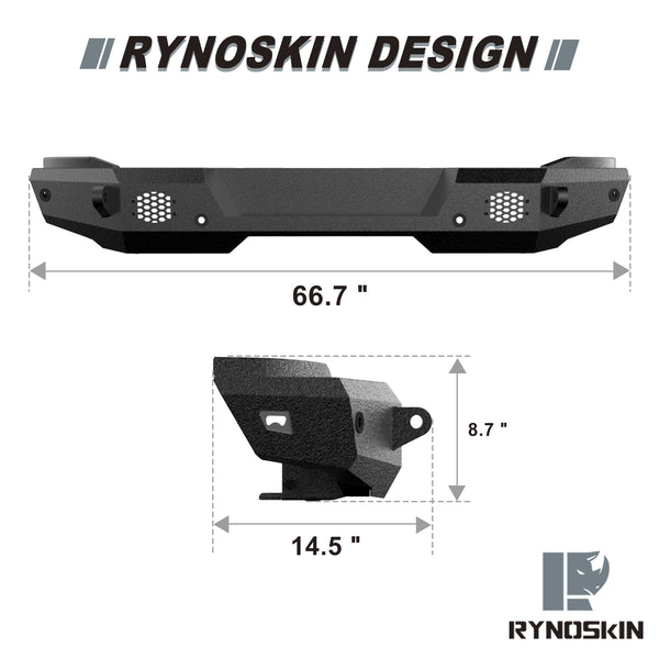 RYNOSKIN Rear Bumper Fit 2021-2024 Ford Bronco (Exclude Bronco Sport) Heavy Duty Off-Road Mid Width Back Bumper Guard Heavy Texture Black