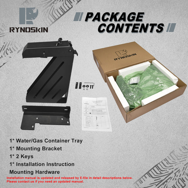 RYNOSKIN Gas Can Mount Compatible with Ford Bronco 2021-2024 Heavy Duty Water / Gas Container Tray Gas Can Holder Fine Texture Black Use with RS-FTC-021 Spare Tire Carrier Only