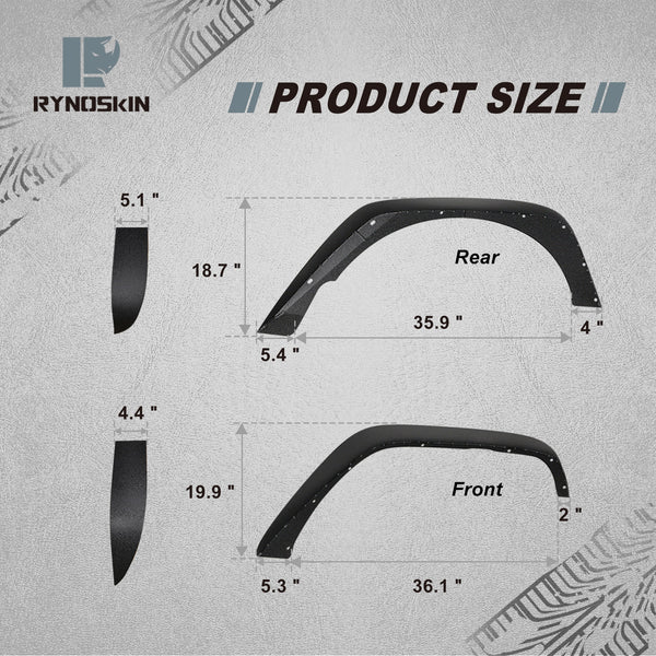 RYNOSKIN Off-Road Fender Flares Compatible with 2007-2018 Jeep Wrangler JK (2/4 Doors) 4 PCS