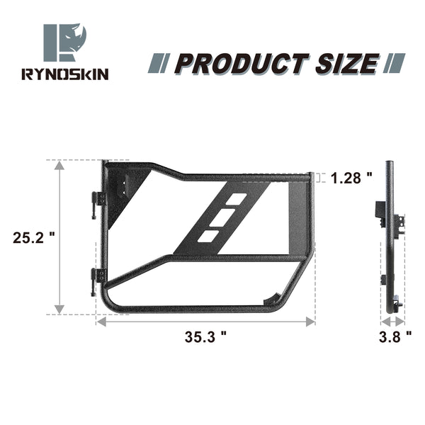 RYNOSKIN Front Tube Doors Compatible with 2007-2018 Jeep Wrangler JK 2 Door Only (exclude Wrangler JL & JT Models) Off Road jeep doors | Textured Black | with Mirror Mount | Front Doors 2 pcs Set