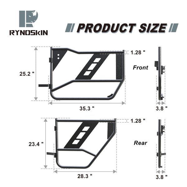 RYNOSKIN Tube Doors Compatible with 2007-2018 Jeep Wrangler JK 4 Door Only (exclude JL & JT Models) | Off Road jeep doors | Textured Black | with Mirror Mount | Front & Rear Doors 4 pcs Set