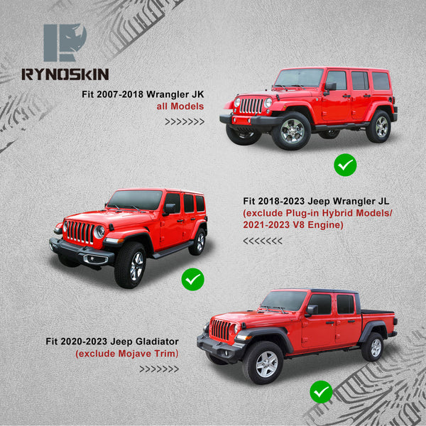 RYNOSKIN Stubby Front Bumper fit for 2007-2018 Jeep Wrangler JK | 2018-2024 Jeep Wrangler JL (Excl. Rubicon/plug-in hybrid models/2021-2024 V8 engine)|2020-2024 Jeep Gladiator(Excl. Mojave trim)